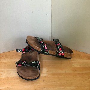 Birki's Two Strap Black floral sandals